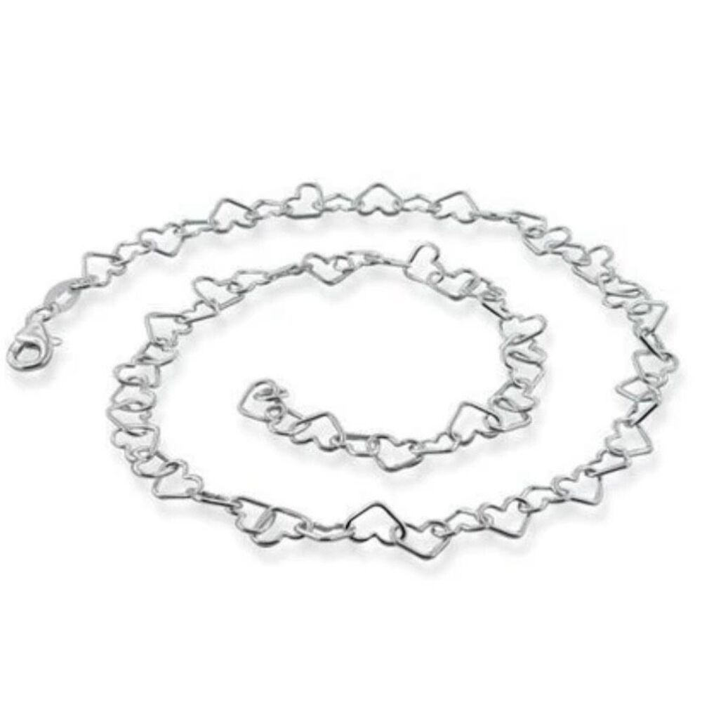 Italian Sterling Silver Heart Link Chain Necklace 16” 4.4mm New 925 Italy